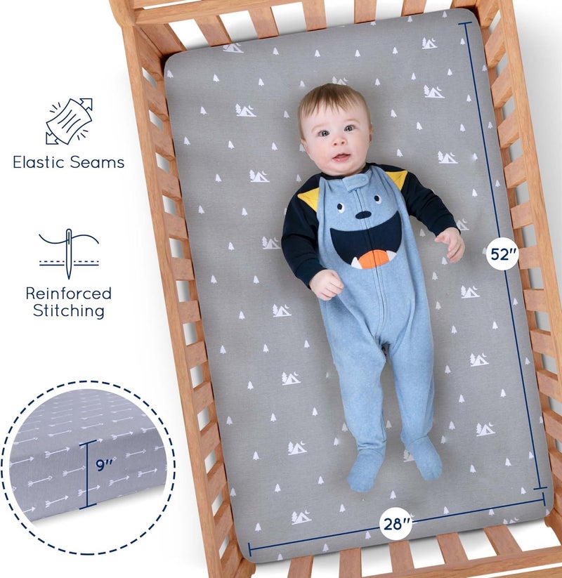 GrowWILD Fitted Unisex Crib Sheets (3 Pack) by GROW WILD - Jersey Knit Cotton Crib Sheets for Boys or Girls, 52” x 28” x 9” Crib Bedding Set (Woodland Gray and White) - Image 3